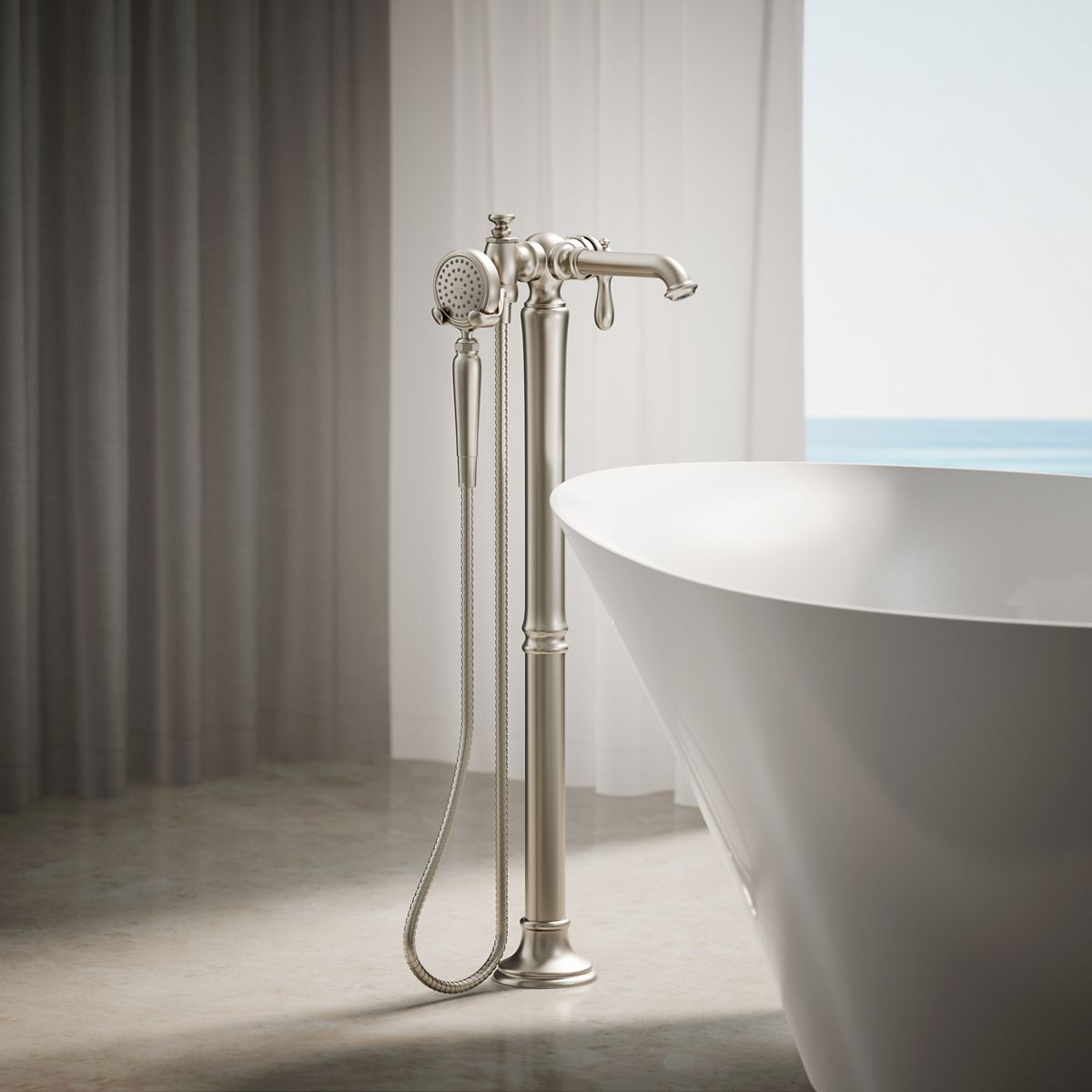 30342-artifacts-floor-mount-bath-filler-trim-with-handshower-13.jpg Artifacts® Floor-mount bath filler trim with handshower