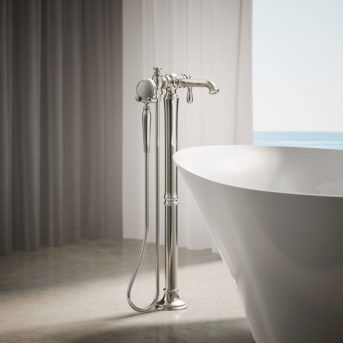 30342-artifacts-floor-mount-bath-filler-trim-with-handshower-15.jpg Artifacts® Floor-mount bath filler trim with handshower
