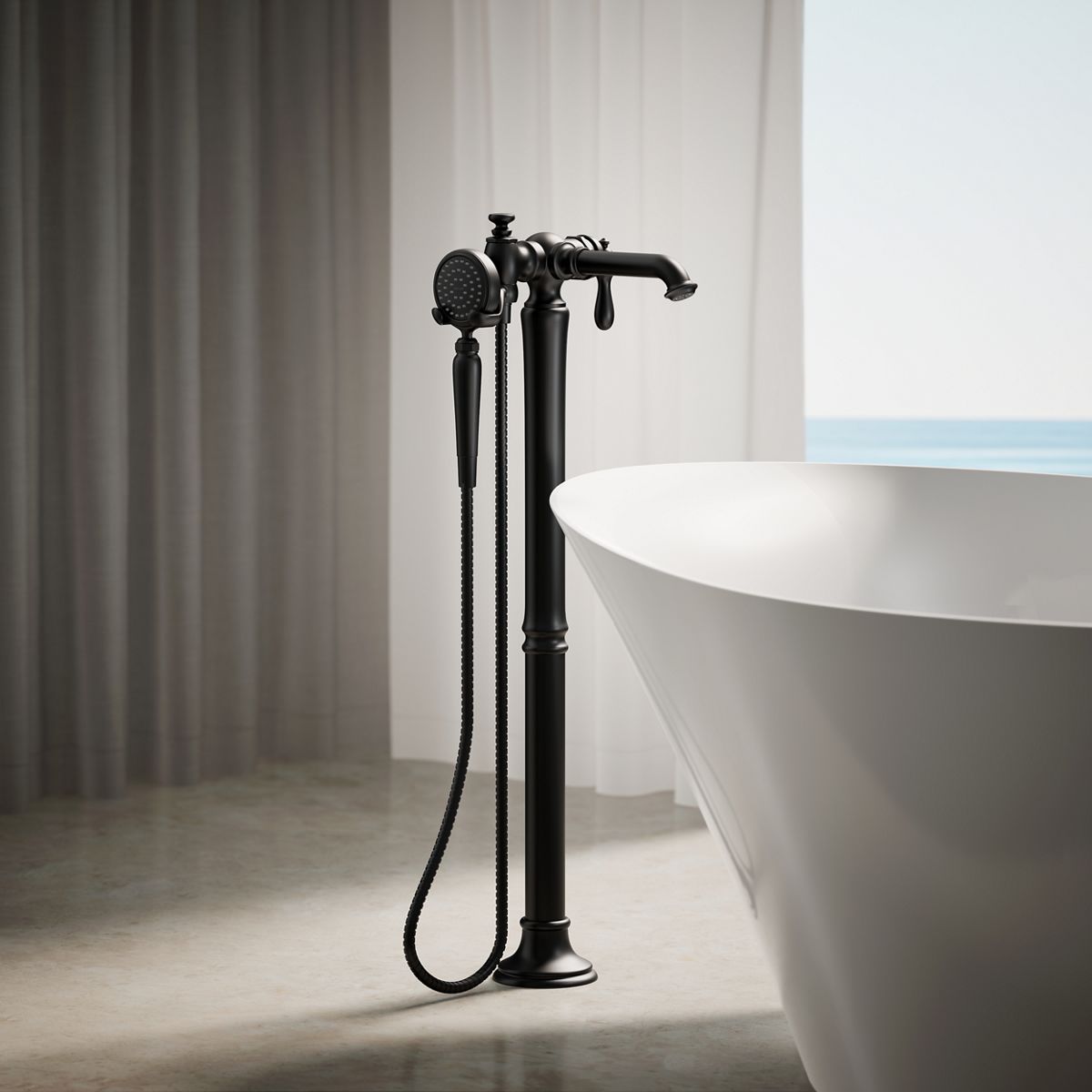 30342-artifacts-floor-mount-bath-filler-trim-with-handshower-16.jpg Artifacts® Floor-mount bath filler trim with handshower