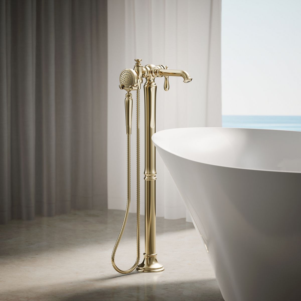30342-artifacts-floor-mount-bath-filler-trim-with-handshower-17.jpg Artifacts® Floor-mount bath filler trim with handshower