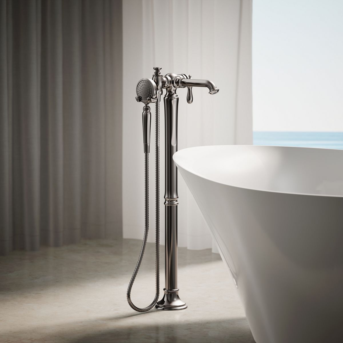 30342-artifacts-floor-mount-bath-filler-trim-with-handshower-18.jpg Artifacts® Floor-mount bath filler trim with handshower