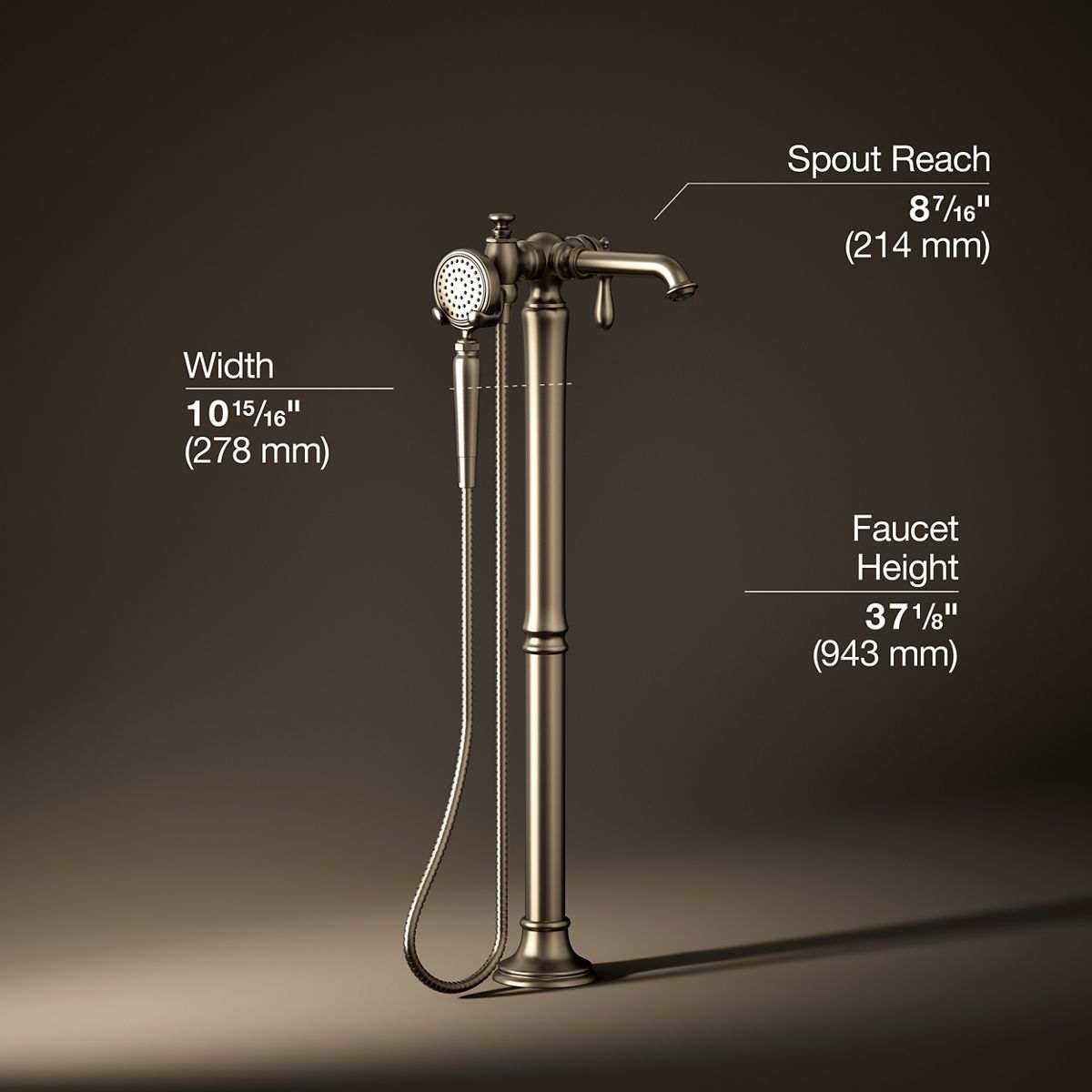 30342-artifacts-floor-mount-bath-filler-trim-with-handshower-22.jpg Artifacts® Floor-mount bath filler trim with handshower