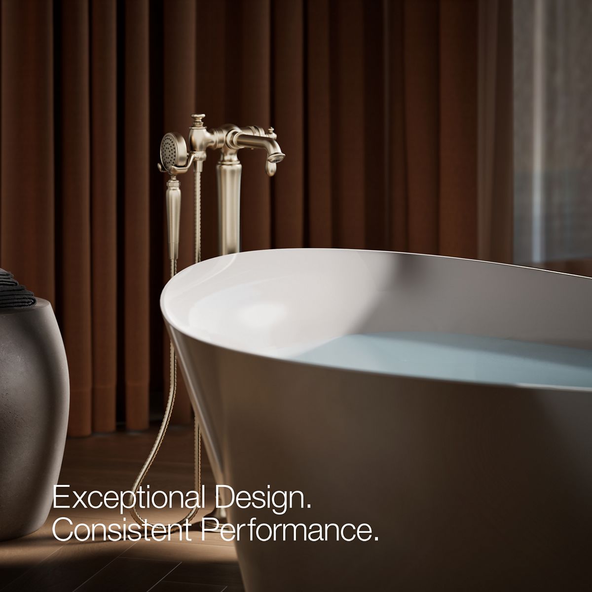 30342-artifacts-floor-mount-bath-filler-trim-with-handshower-72.jpg Artifacts® Floor-mount bath filler trim with handshower