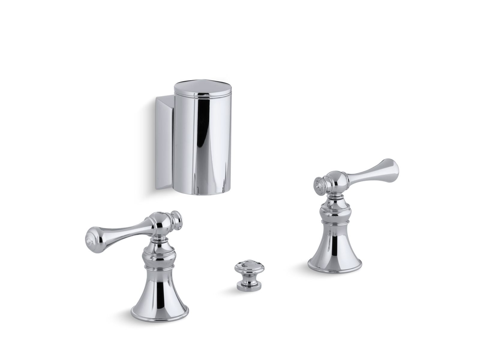 Revival® Below-the-rim horizontal swivel spray bidet faucet with traditional lever handles