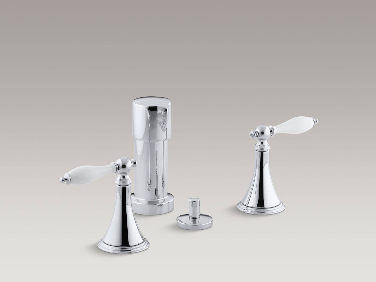 Finial(R) vertical spray bidet faucet with lever handles and White handle inserts
