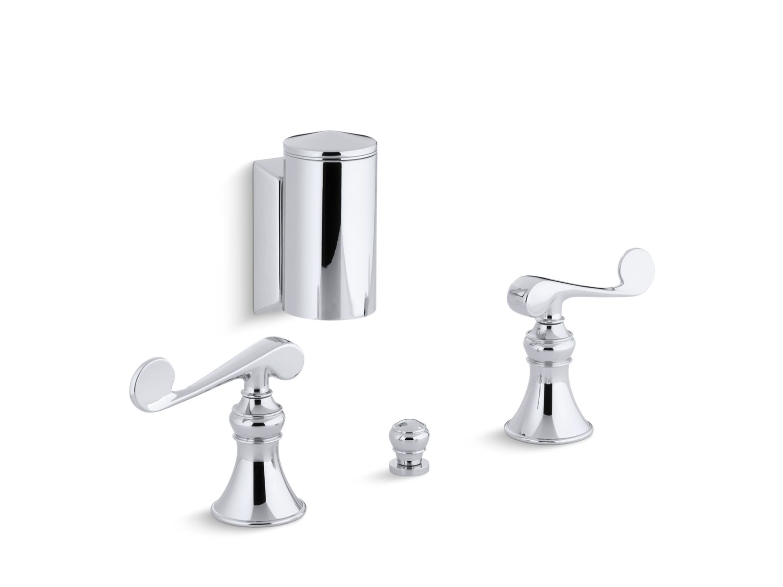 Revival® Below-the-rim horizontal swivel spray bidet faucet with scroll lever handles