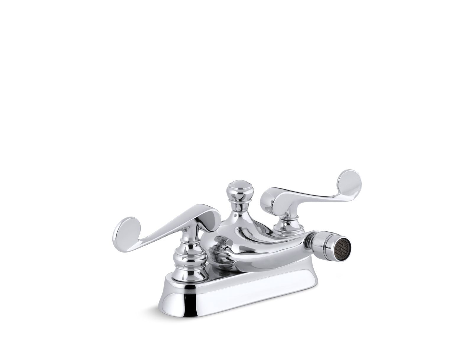 Revival® Centerset horizontal swivel spray spout bidet faucet with scroll lever handles