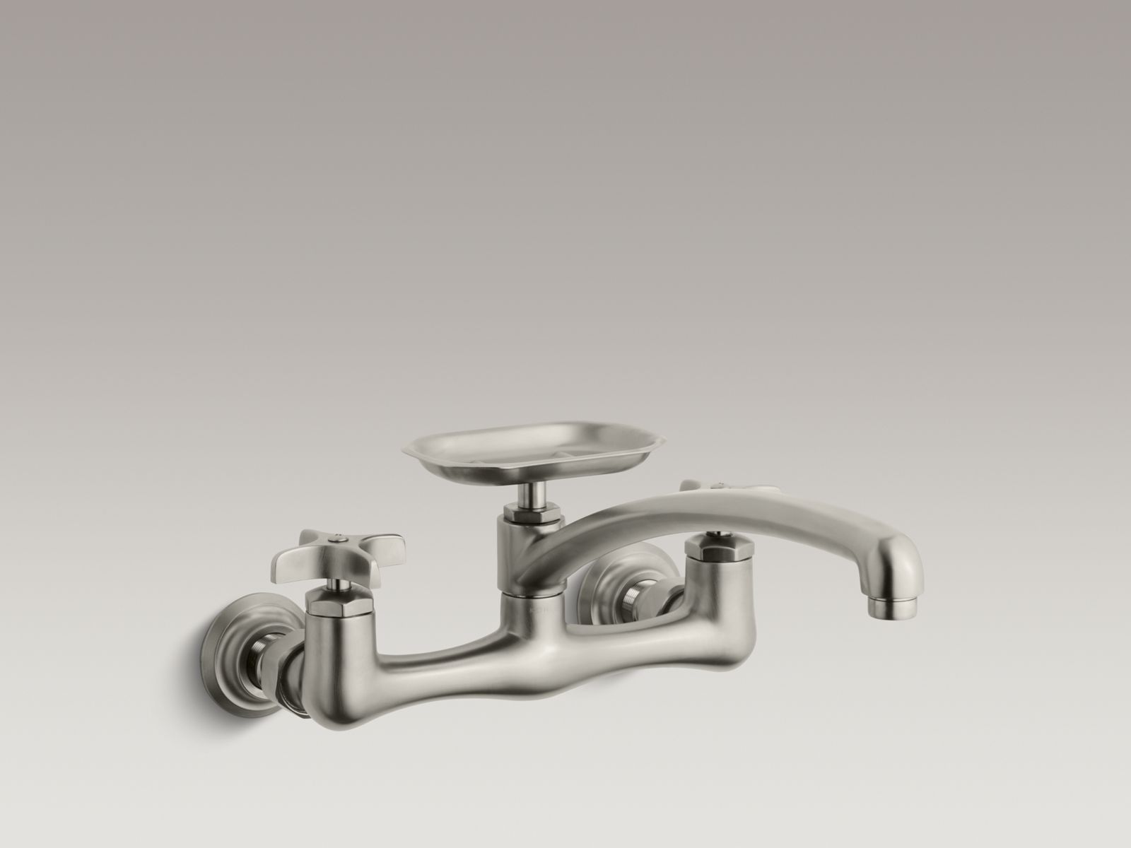 Clearwater® Double cross handle sink supply faucet with 12" swing spout and soap dish