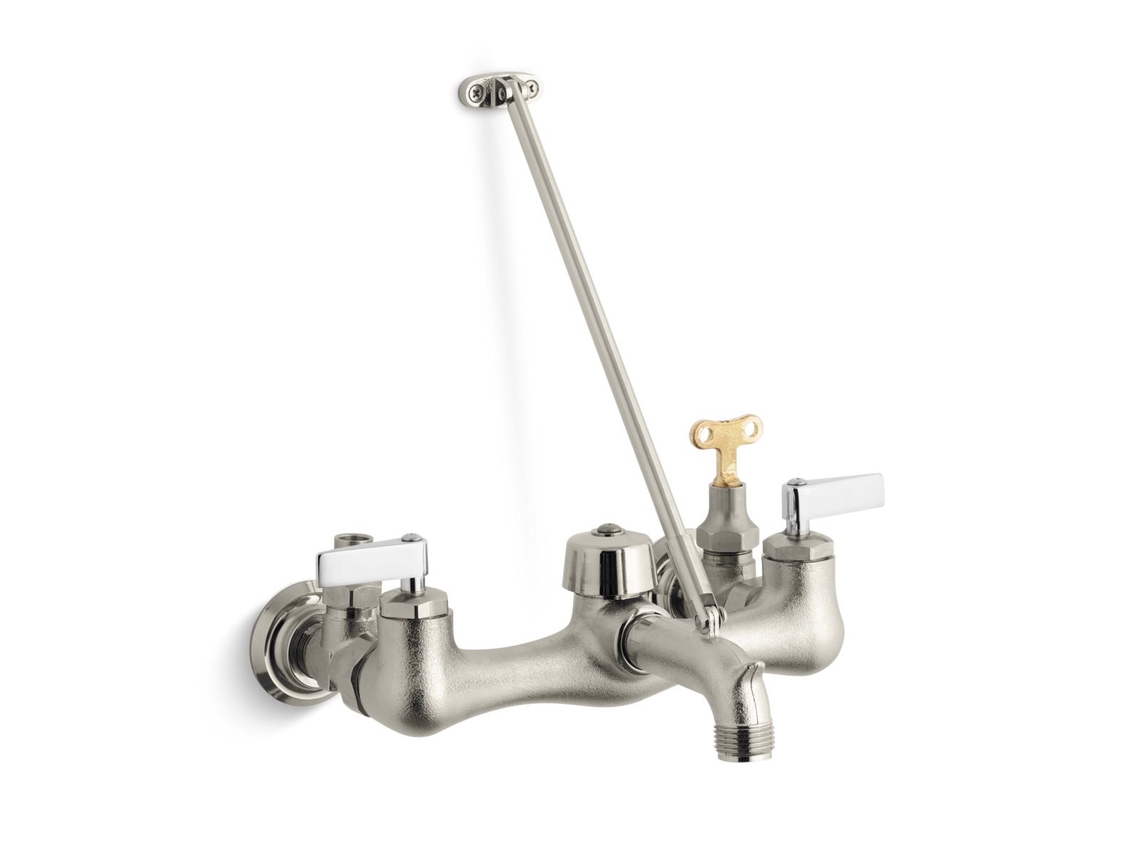 Kinlockâ„¢ Double lever handle service sink faucet with top-mount wall brace and loose-key stops