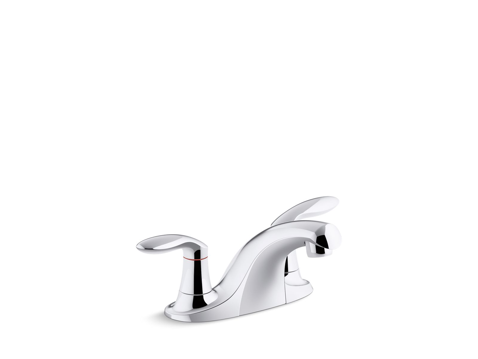 Coralais® Two-handle centerset bathroom sink faucet with 0.5 gpm vandal-resistant aerator and red/blue indicator, less drain