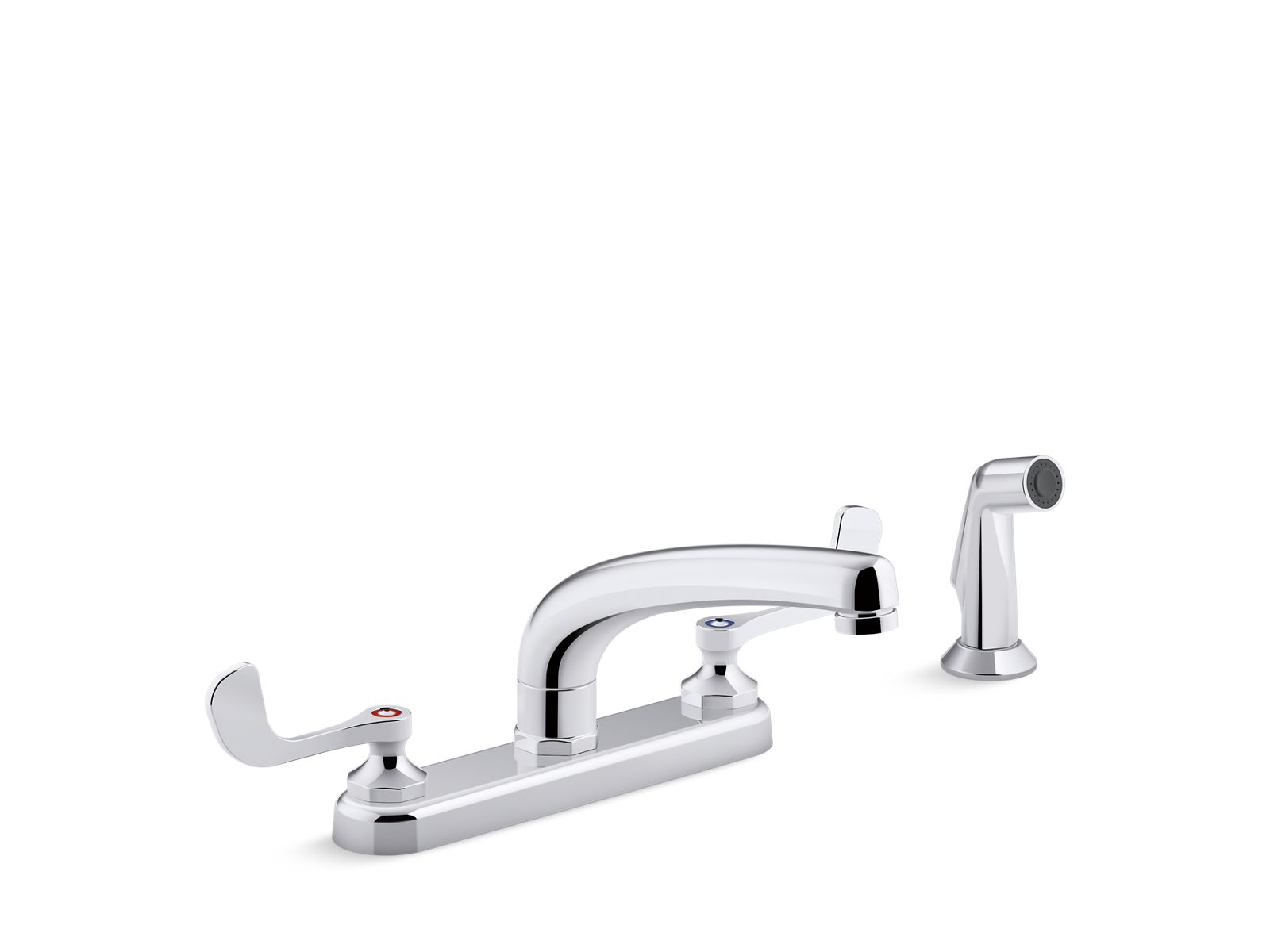 Triton® Bowe® 1.8 gpm kitchen sink faucet with 8-3/16" swing spout, matching finish sidespray, aerated flow and wristblade handles