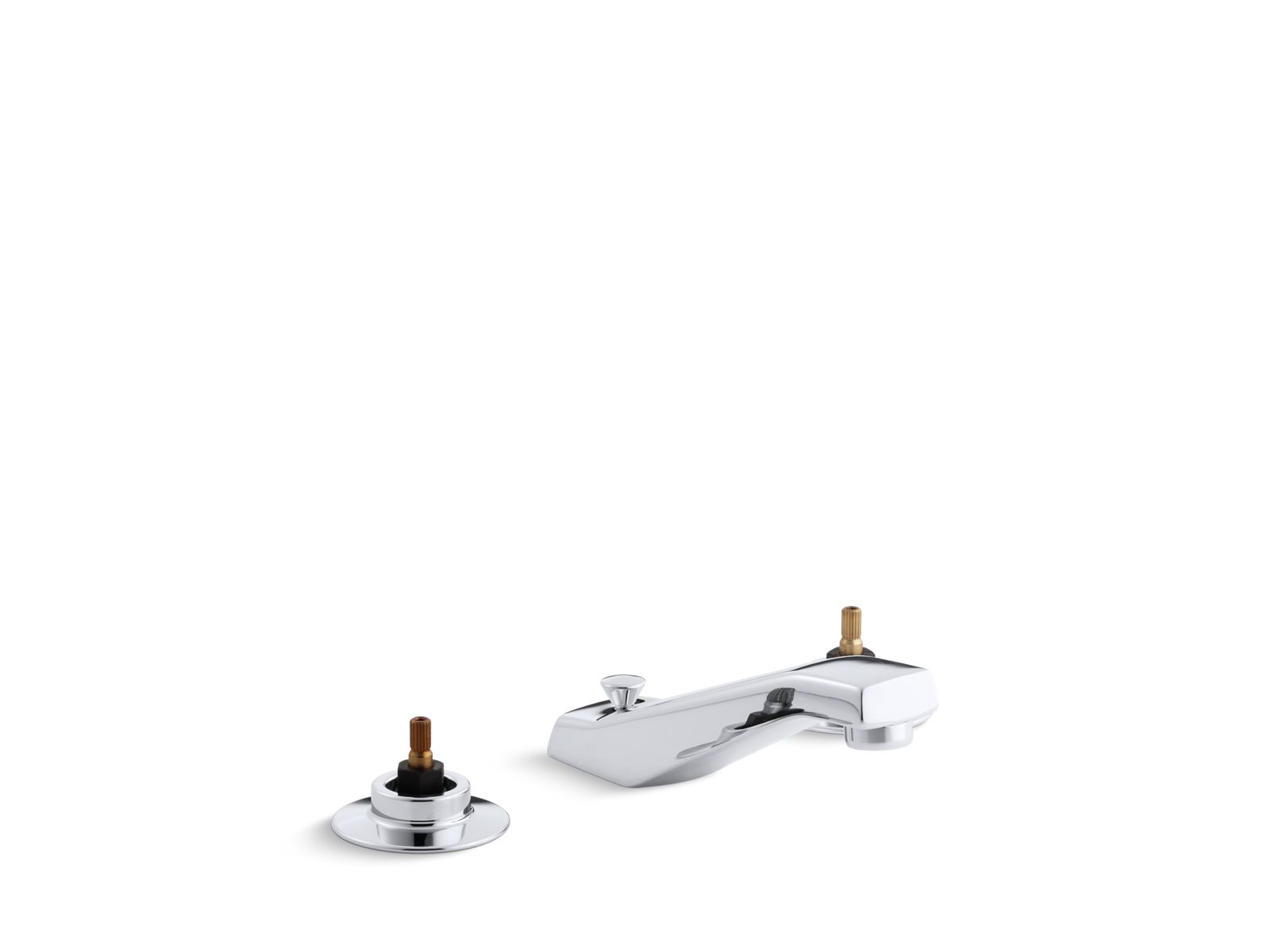 Triton® Widespread commercial bathroom sink base faucet with pop-up drain and rigid cross connections, requires handles