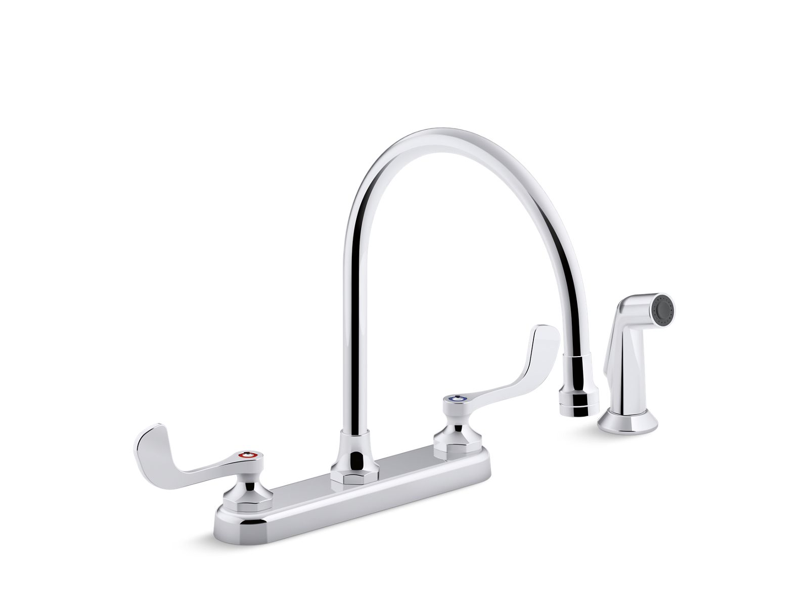 Triton® Bowe® 1.5 gpm kitchen sink faucet with 9-5/16" gooseneck spout, matching finish sidespray, aerated flow and wristblade handles