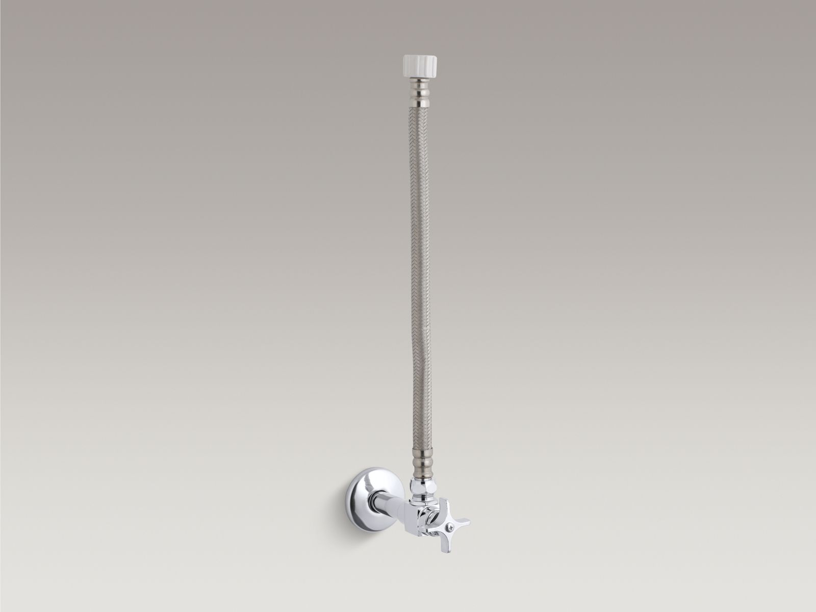 1/2" NPT toilet supply and angled stop with cross handle and braided flexible hose