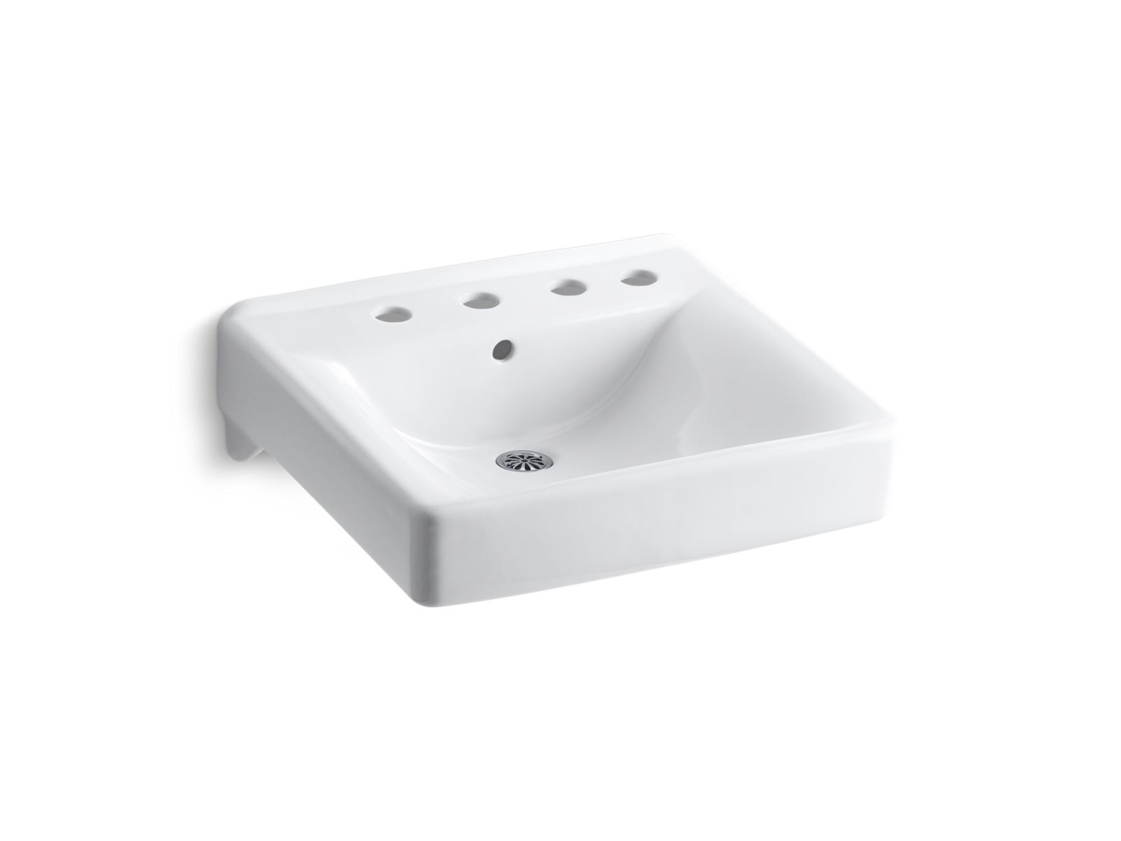 Soho® 20" x 18" wall-mount/concealed arm carrier bathroom sink with 8" widespread faucet holes and right-hand soap dispenser hole
