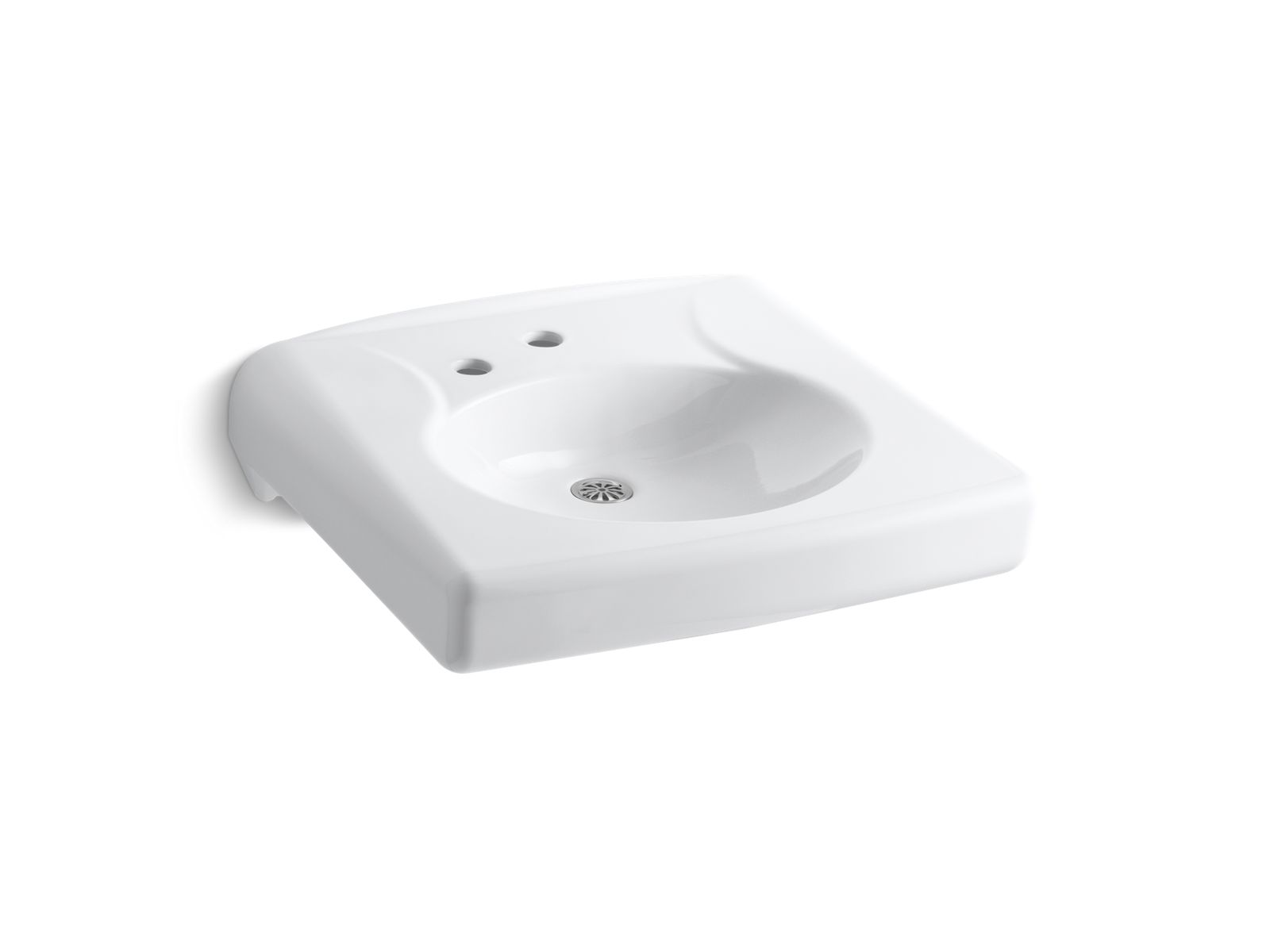 Brenham™ Wall-mount or concealed carrier arm mount commercial bathroom sink with single faucet hole, no overflow and left-hand soap dispenser hole