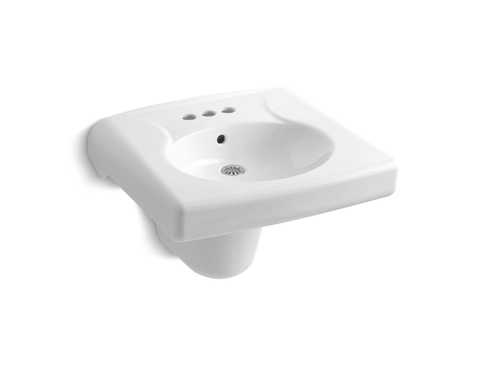Brenham™ Wall-mount or concealed carrier arm mount commercial bathroom sink with 4" centerset faucet holes and shroud