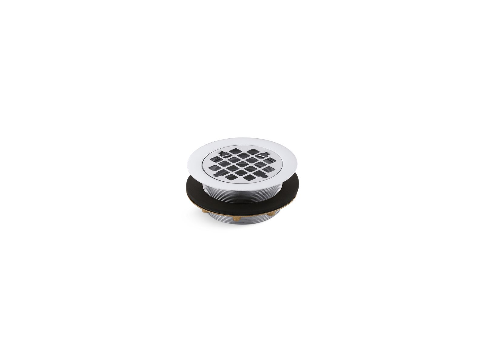 Round shower drain for use with plastic pipe, gasket included