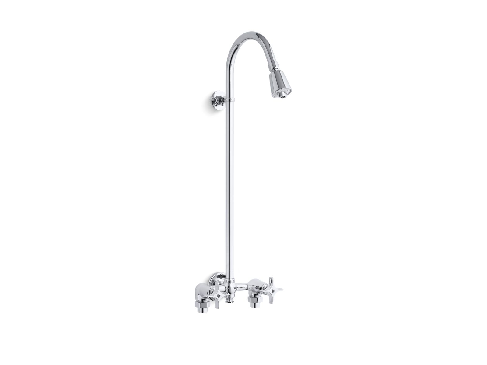 Industrial exposed shower with reversible yoke