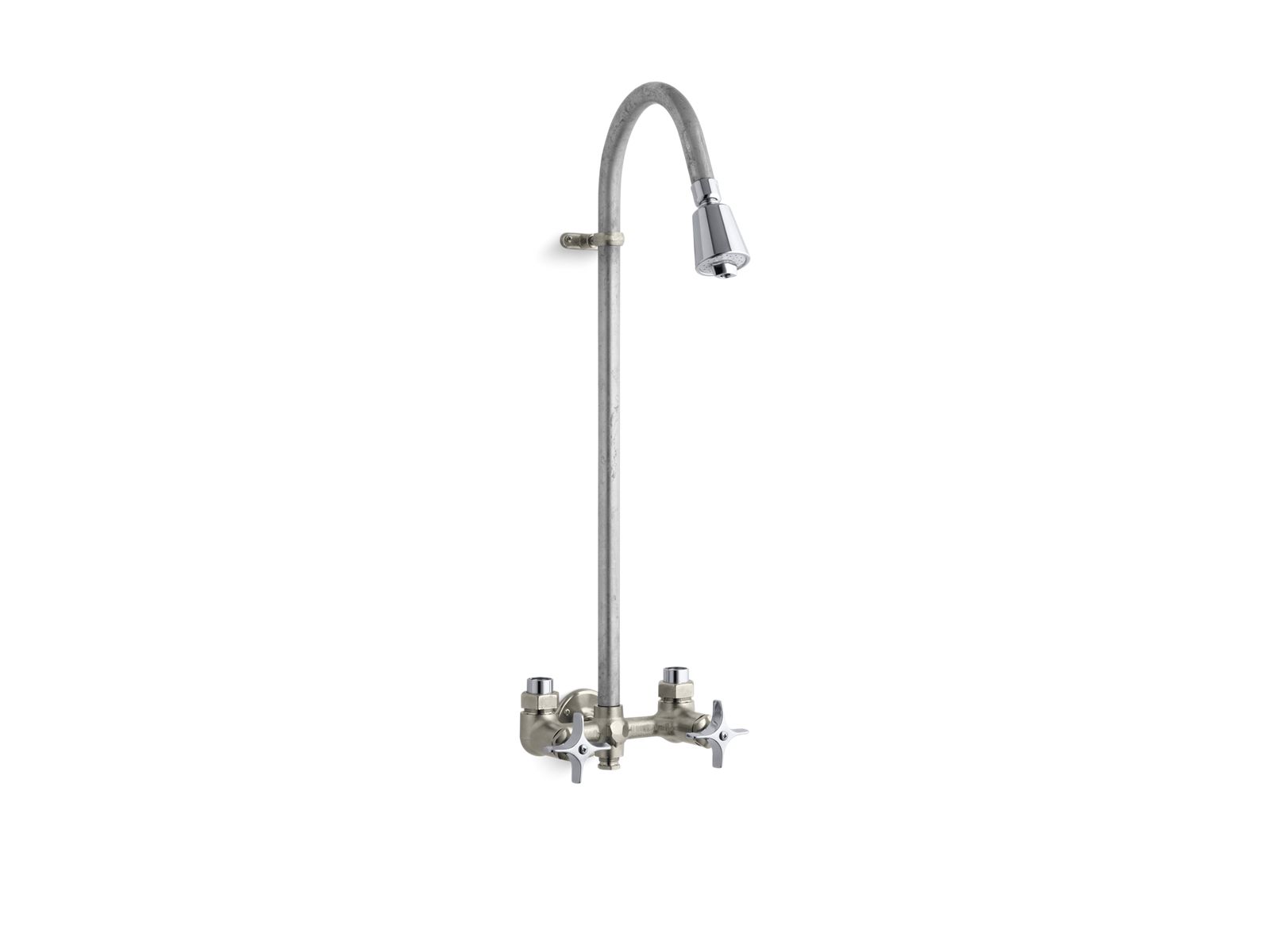 Industrial exposed shower with reversible yoke and galvanized riser
