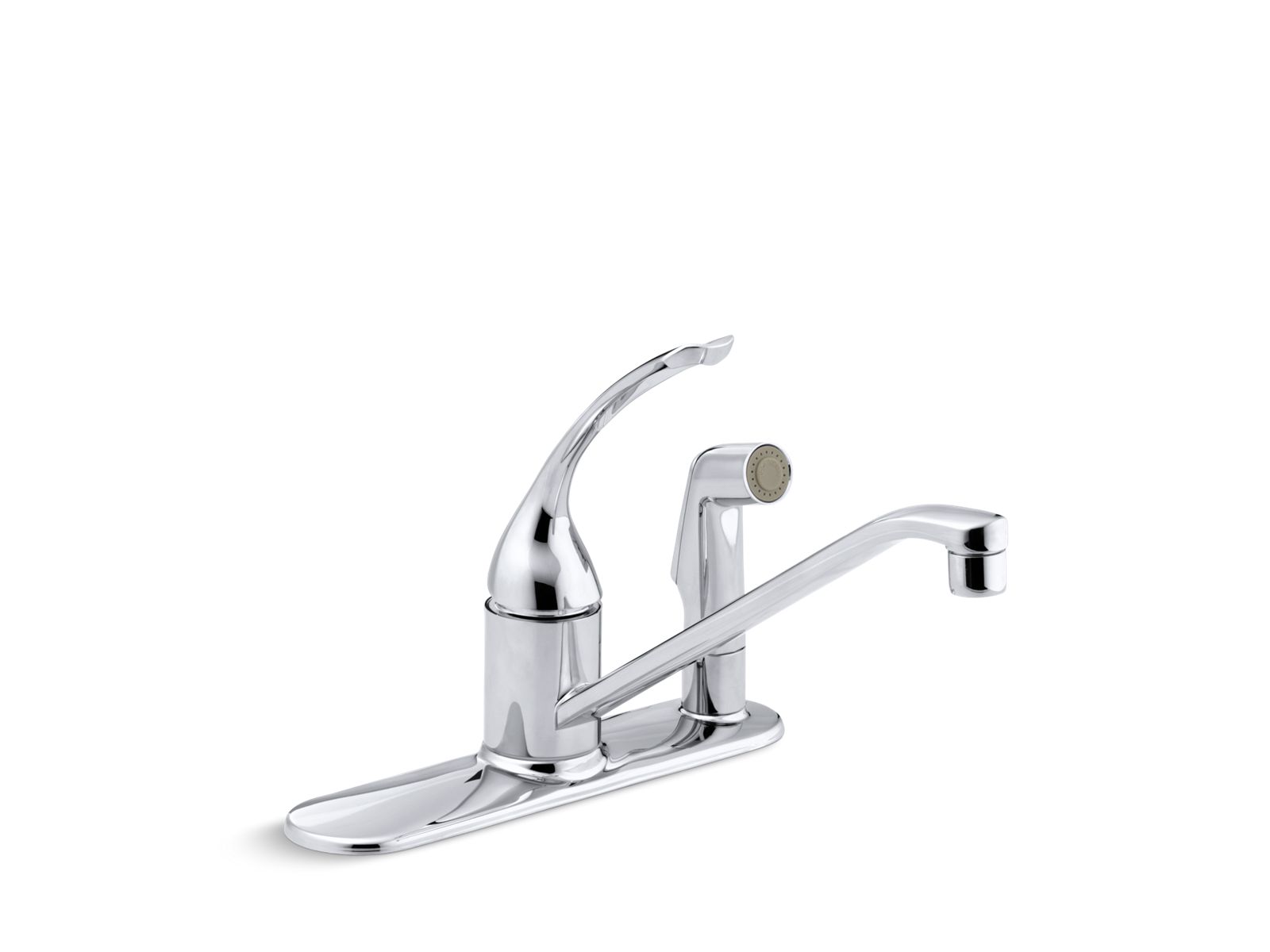 34500-coralais-three-hole-kitchen-sink-faucet-with-10-spout-matching-finish-sidespray-through-escutcheon-and-loop-handle-1.jpg Coralais® Three-hole kitchen sink faucet with 10" spout, matching finish sidespray through escutcheon and loop handle