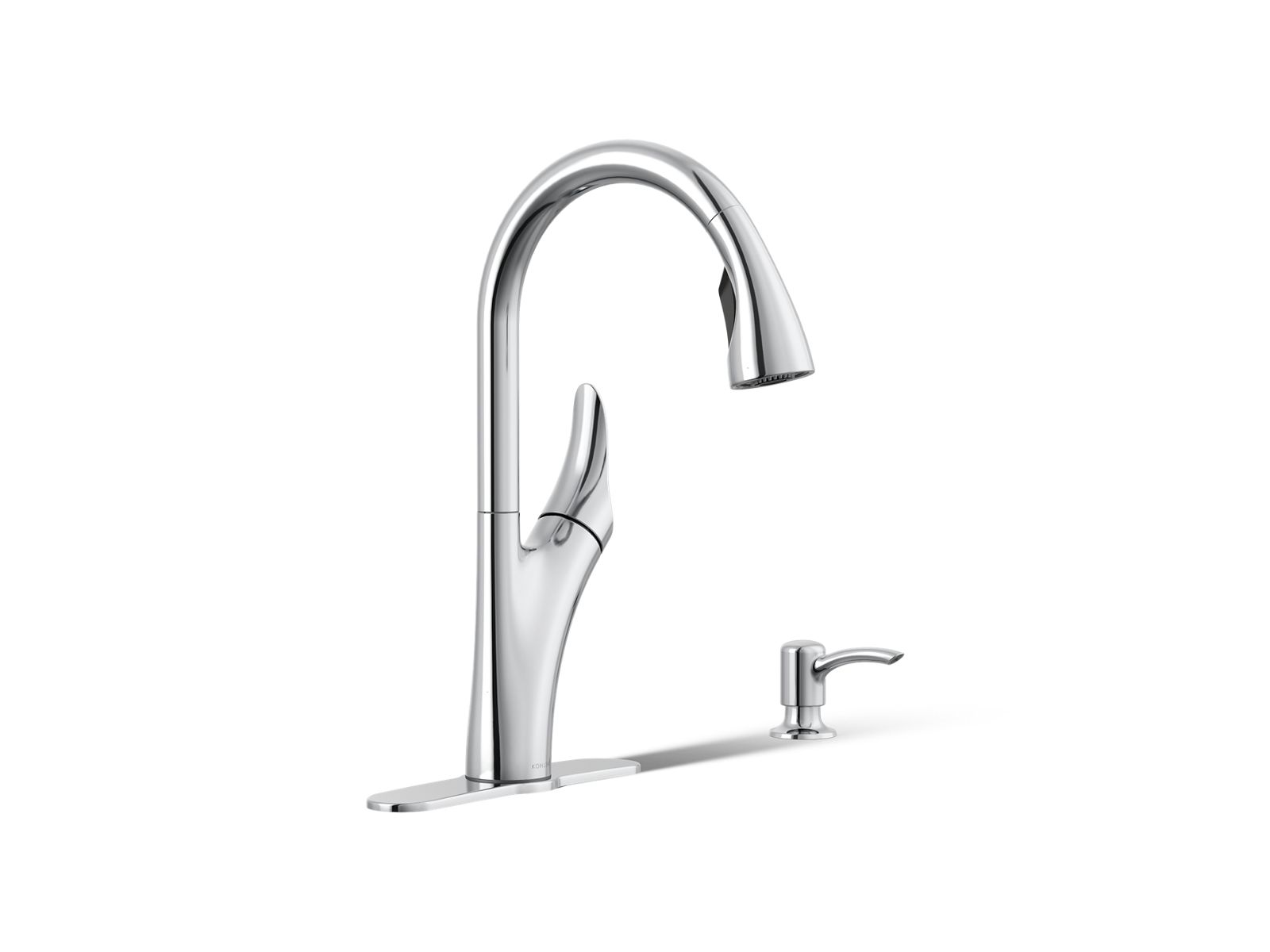 Pull-down kitchen sink faucet with soap/lotion dispenser