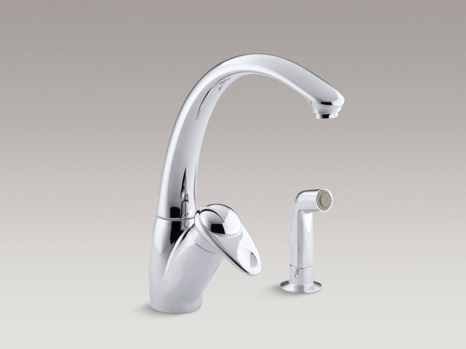 Avatar(R) two-hole or 4-hole kitchen sink faucet with 9" gooseneck spout with matching finish sidespray and front lever handle