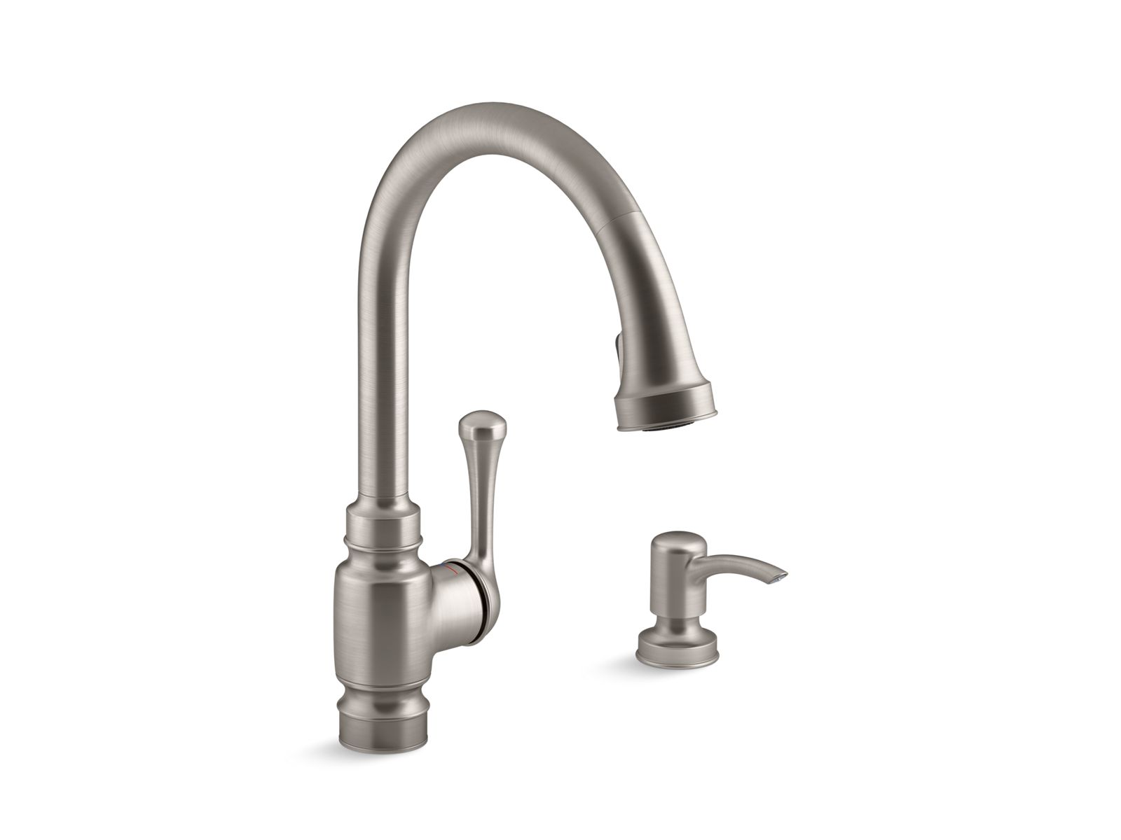 Carmichael® 4-hole kitchen faucet with 15-1/2" pull-down spout and soap/lotion dispenser
