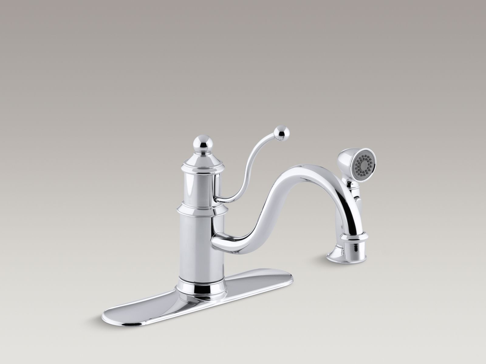 Antique Three-hole kitchen sink faucet with escutcheon plate, 8-7/8" spout , sidespray and lever handle