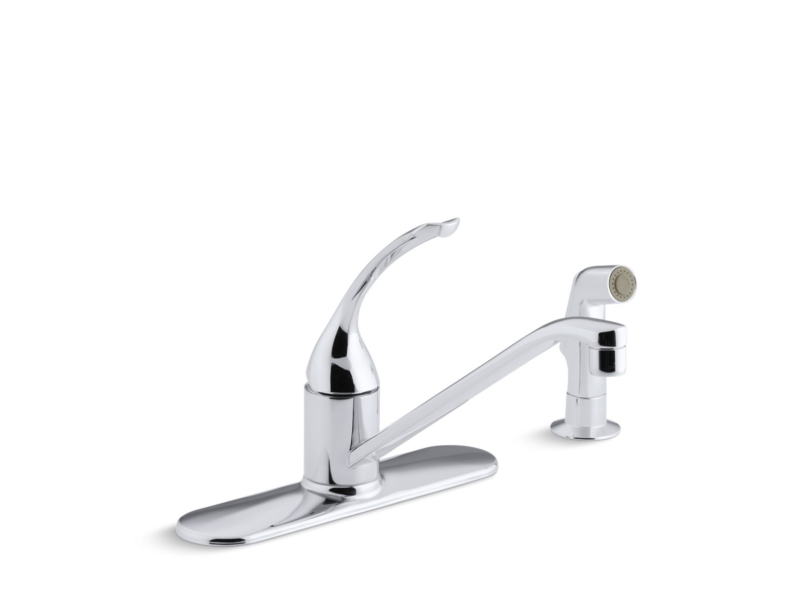 Coralais® Three-hole kitchen sink faucet with 10" spout, matching finish sidespray, ground joints and loop handle