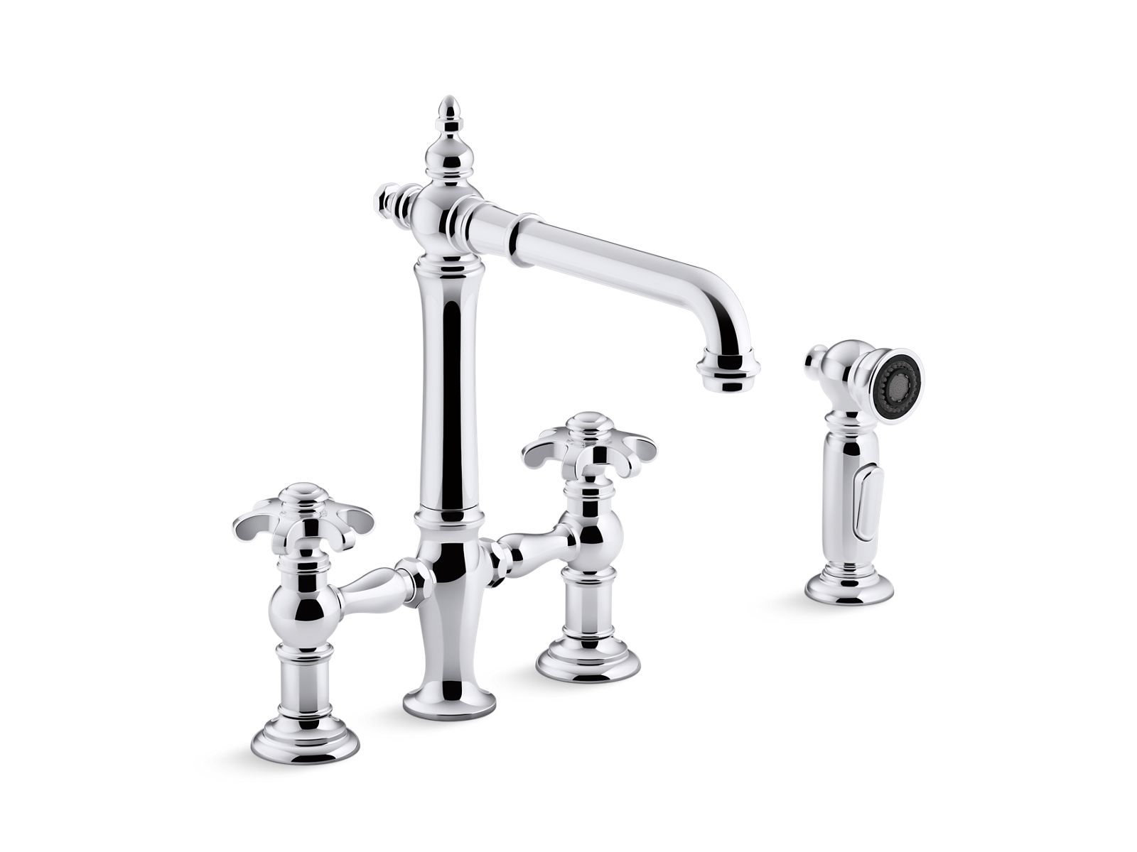 Artifacts® Three-hole bridge kitchen sink faucet with side sprayer