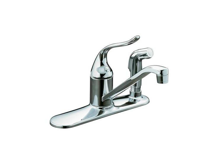 Coralais(R) single-control kitchen sink faucet with 10" spout, color-matched sidespray through escutcheon and lever handle
