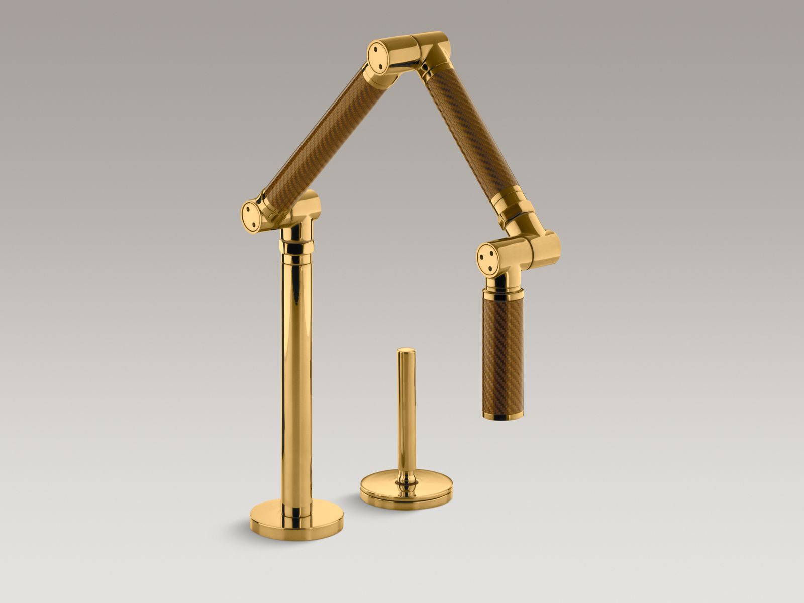Karbon(R) articulating two-hole deck-mount kitchen sink faucet with 13" spout with Gold tube