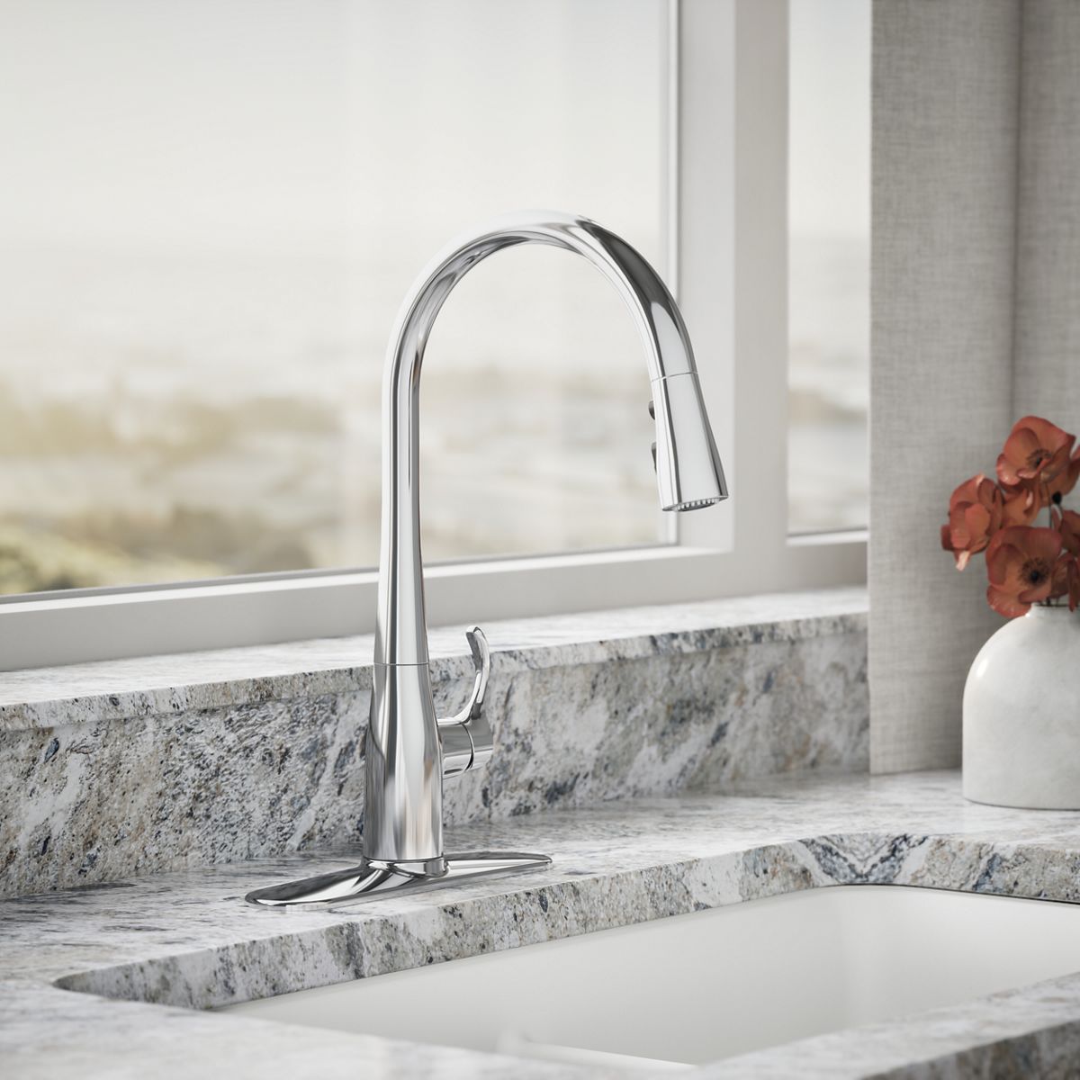34818-simplice-pull-down-kitchen-sink-faucet-with-three-function-sprayhead-5.jpg Simplice® Pull-down kitchen sink faucet with three-function sprayhead