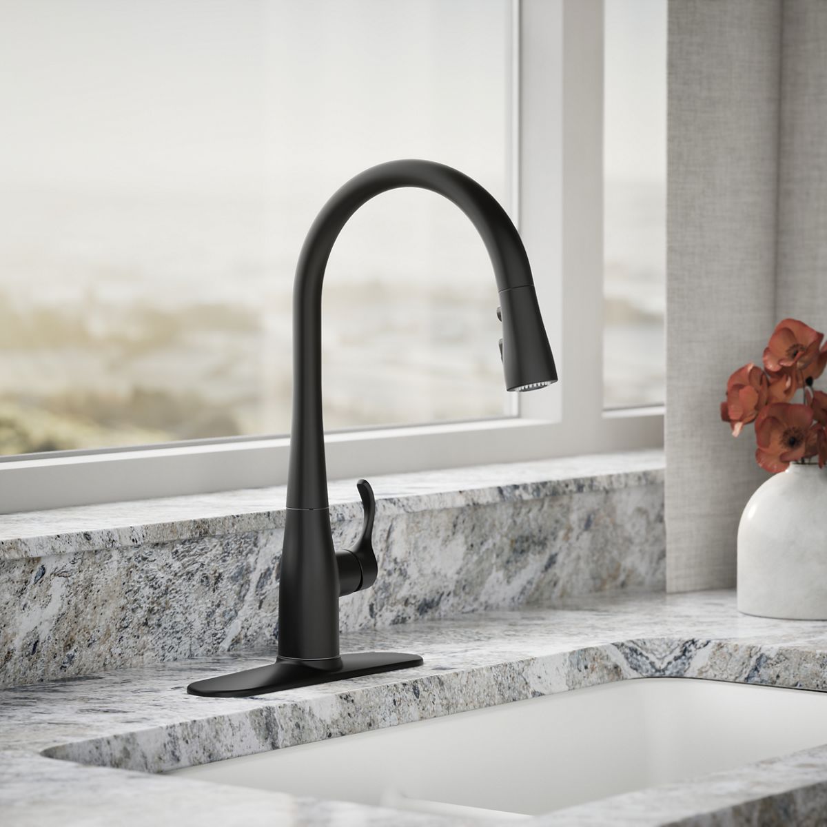 34818-simplice-pull-down-kitchen-sink-faucet-with-three-function-sprayhead-6.jpg Simplice® Pull-down kitchen sink faucet with three-function sprayhead