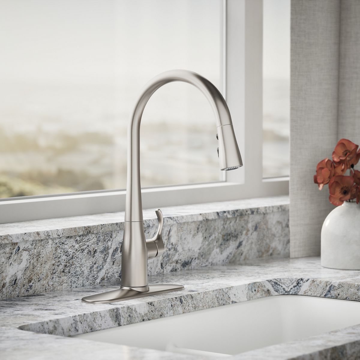 34818-simplice-pull-down-kitchen-sink-faucet-with-three-function-sprayhead-7.jpg Simplice® Pull-down kitchen sink faucet with three-function sprayhead