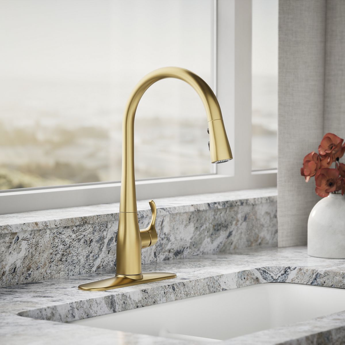 34818-simplice-pull-down-kitchen-sink-faucet-with-three-function-sprayhead-8.jpg Simplice® Pull-down kitchen sink faucet with three-function sprayhead