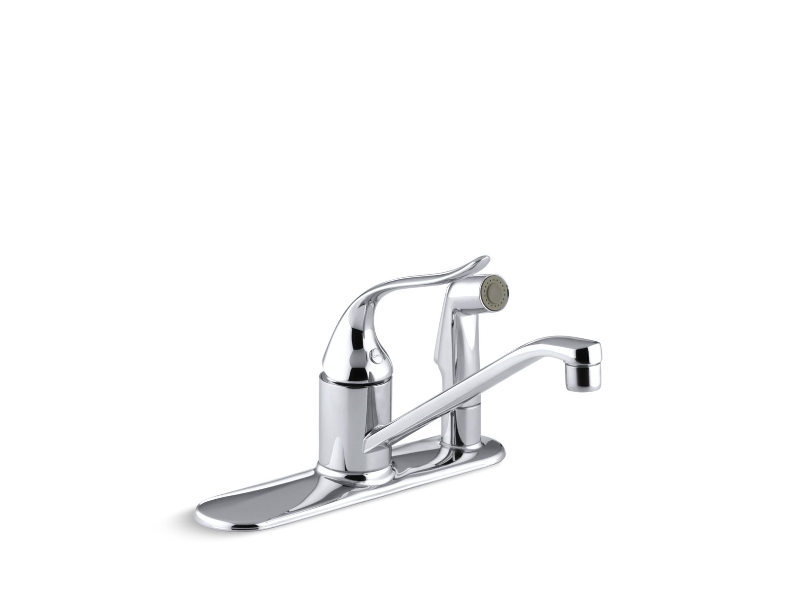 Coralais® Three-hole kitchen sink faucet with 8-1/2" spout, matching finish sidespray through escutcheon, ground joints and lever handle