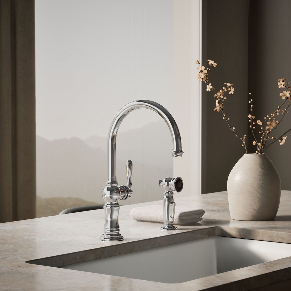 34858-artifacts-single-handle-kitchen-sink-faucet-with-two-function-sprayhead-10.jpg Artifacts® Single-handle kitchen sink faucet with two-function sprayhead