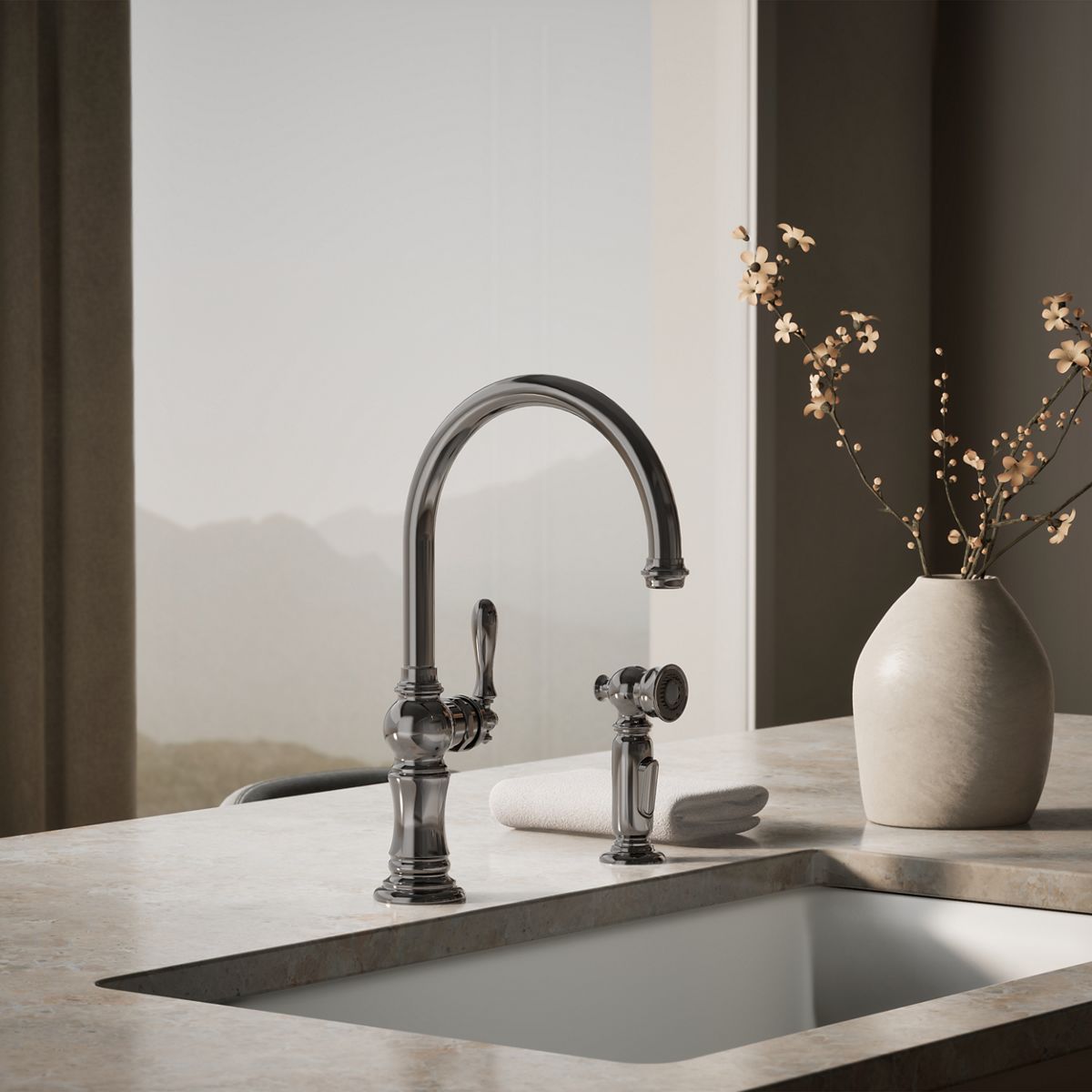 34858-artifacts-single-handle-kitchen-sink-faucet-with-two-function-sprayhead-15.jpg Artifacts® Single-handle kitchen sink faucet with two-function sprayhead