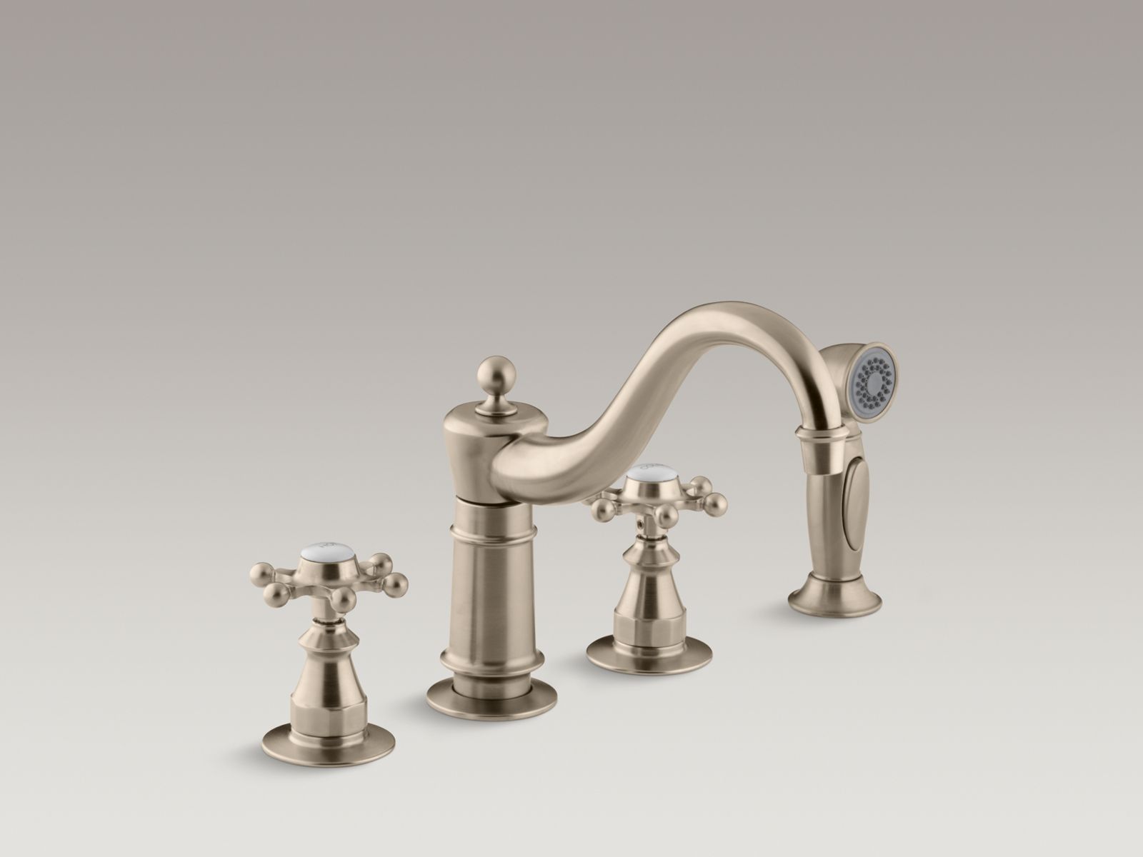 34878-antique-three-hole-kitchen-sink-faucet-with-8-5-8-spout-sidespray-and-6-prong-handles-3.jpg Antique Three-hole kitchen sink faucet with 8-5/8" spout, sidespray and 6-prong handles