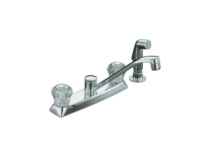Coralais(R) kitchen sink faucet with color-matched sidespray and sculpted acrylic handles