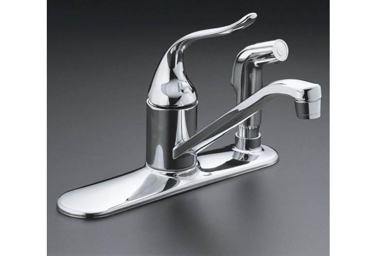 Coralais(R) single-control kitchen faucet with sidespray through escutcheon and 10" swing spout