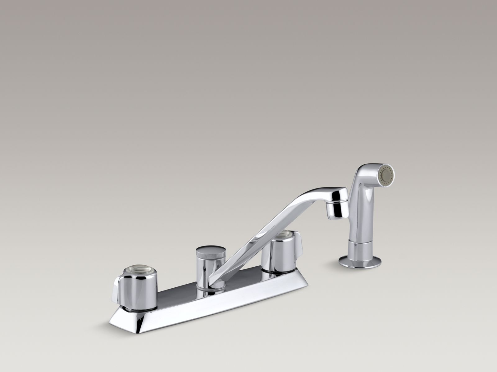 Coralais(R) kitchen sink faucet with blade handles, 7-5/8" swing spout and sidespray