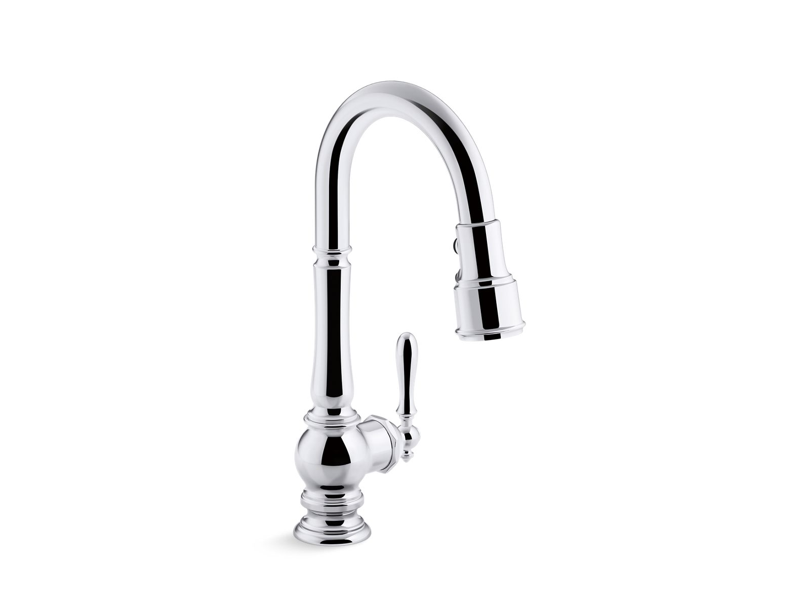 Artifacts® Pull-down kitchen sink faucet with three-function sprayhead