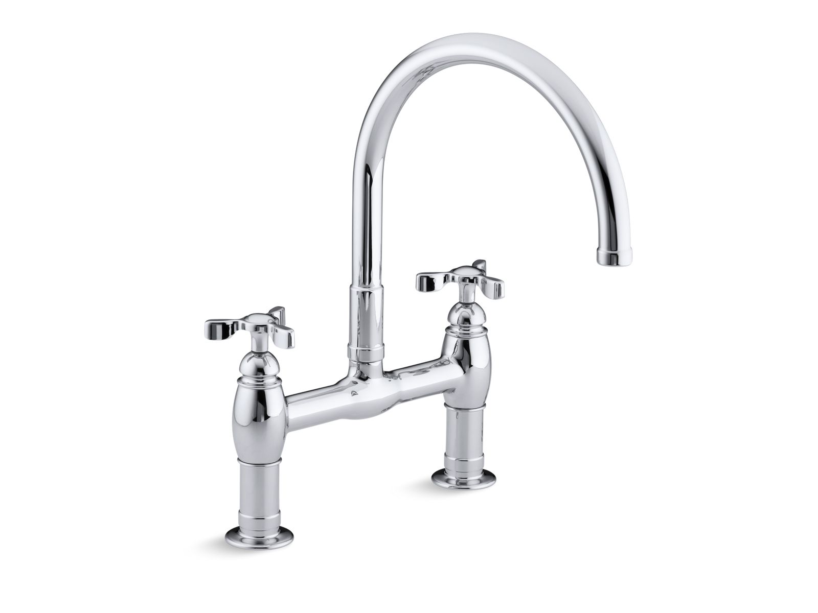 Parq® Two-hole deck-mount kitchen sink faucet with 9" gooseneck spout and tri handles