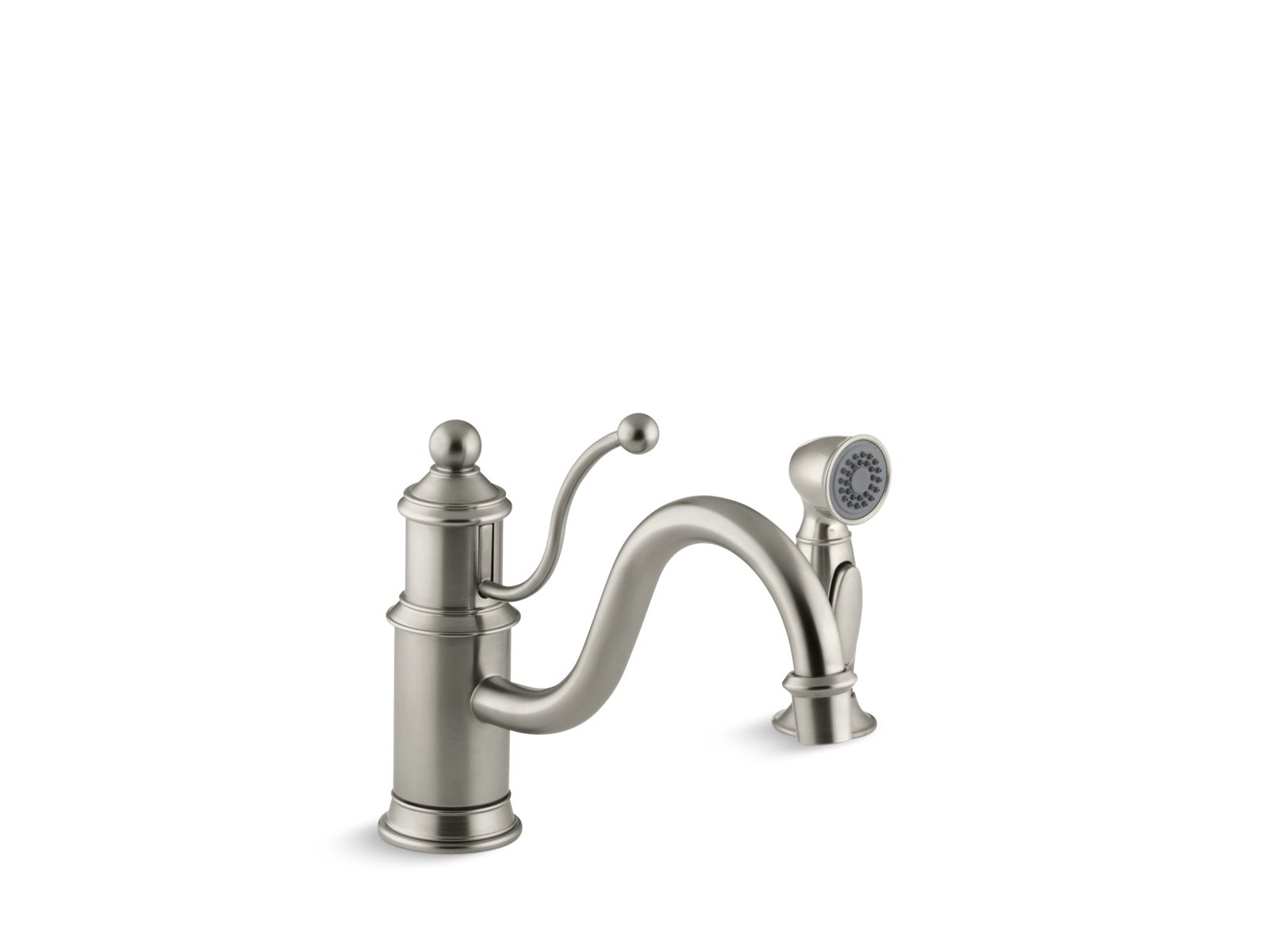 Antique Single-handle kitchen sink faucet with 8-7/8" spout, color-matched sidespray and lever handle