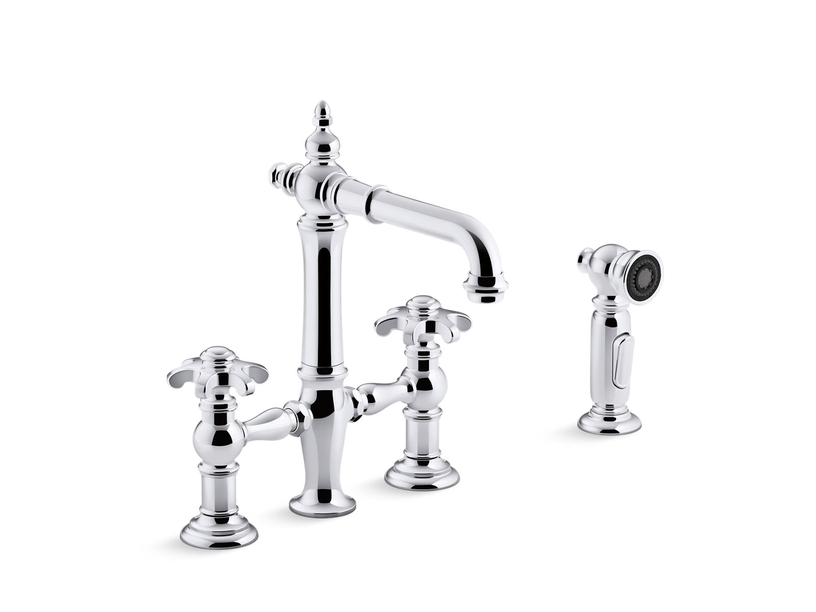 Artifacts® Two-hole bridge bar sink faucet with side sprayer