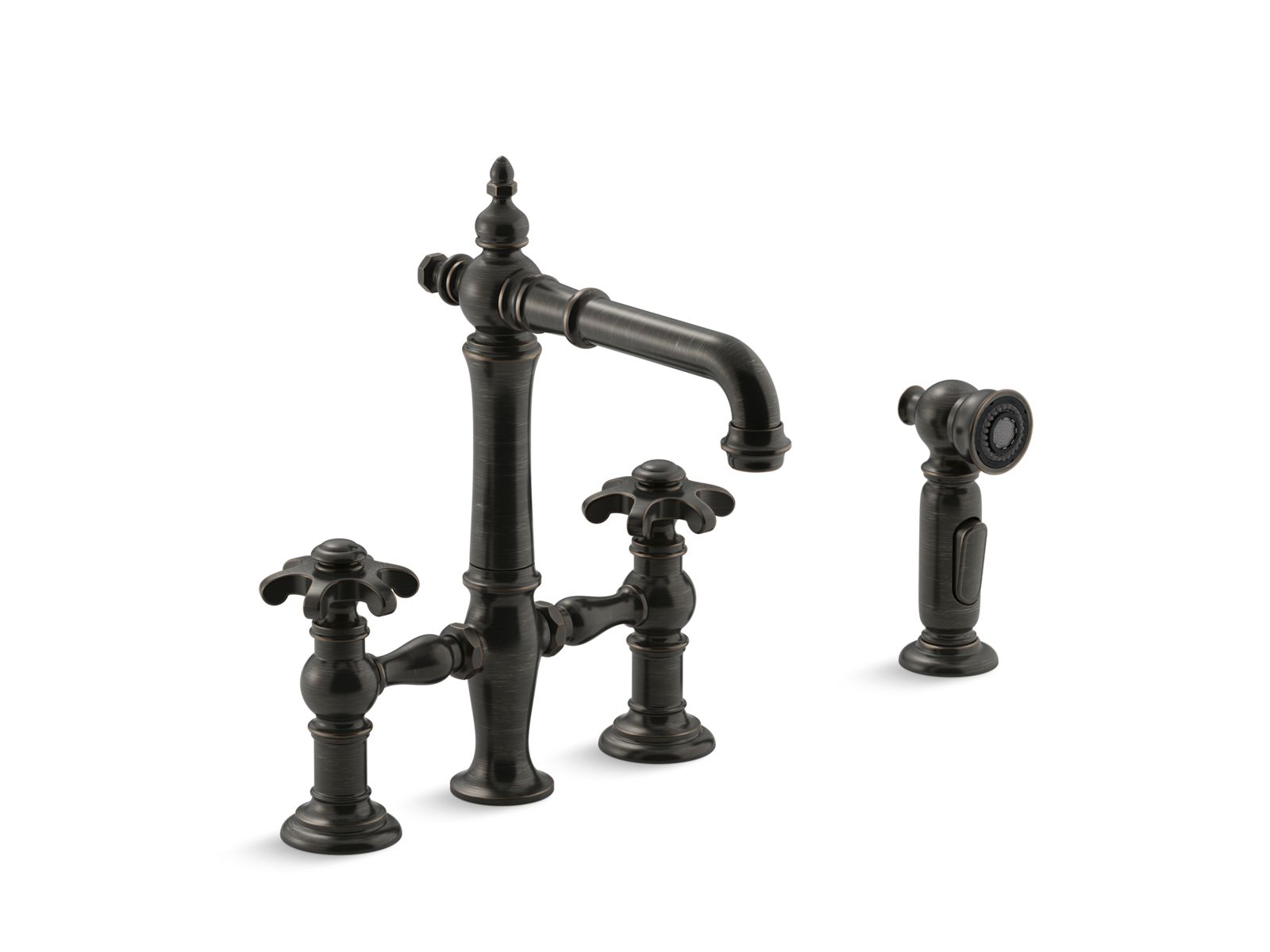 Artifacts® Two-hole bridge bar sink faucet with side sprayer