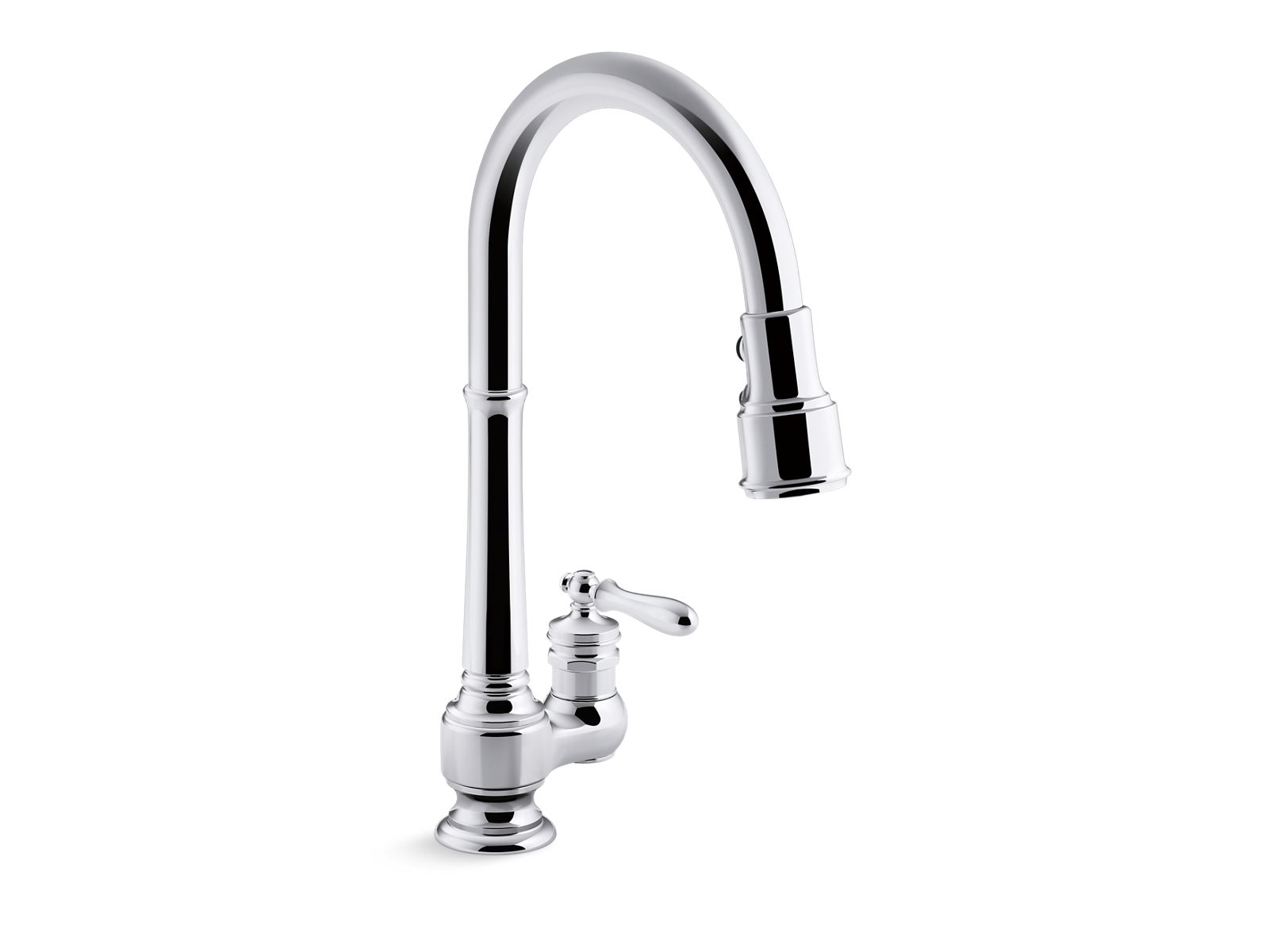 Artifacts® Pull-down kitchen sink faucet with three-function sprayhead